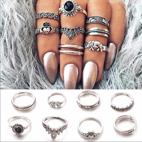 8rings✖️ black silver midi ring set - Picture 2 of 2